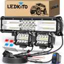12 Inch LED Light Bar and 2PCS 4In LED Cube Pods Light Work Driving Lamp with Rocker Switch 3Lead Wiring Harness Kit Off Road Lights Spot Flood Combo Lights for ATV UTV SUV Truck Tractor Boat