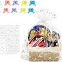 EKAPACKAGING 10Pcs 24x30 Inches Large Easter Basket Bags with Pull Bows, Easter Bunny & Egg Pattern Cellophane Wrap for Gift Baskets, Jumbo Easter Gift Bags for Toys