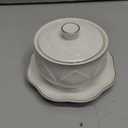 Unomor Ceramic Stew Pot with Lid Small Soup Bowl Set Elegant Flower Trimmed for Steaming Soups and Desserts Microwave Dishwasher Safe