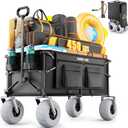 Beach Wagon with Big Balloon Wheels for Sand, 240L Collapsible Wagon, 9x4 Wide Wheels, 450lbs Heavy Duty Beach Cart with Side Covers & Zipper Pockets, 600D Oxford Fabric, Black