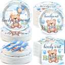 Havawish 250 Pcs Blue Bear Baby Shower Plates and Napkins Decoration We Can Bearly Wait Party Supplies Tableware Set Severs 50 Disposable Plates for Baby Boy Gender Reveal Party Supplies