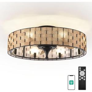 Orison 24" Caged Ceiling Fan with Lights, 2 Ways Control(App&Remote Control), Light Kit Included(8 Bulbs), Modern Farmhouse (Flush Mount)