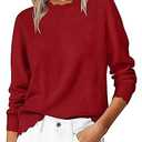 ANRABESS Sweaters for Women Loose Fit Lightweight Soft Dressy Scalloped Long Sleeve Pullover Tops 2025 Fall Casual Outfits  M, Red
