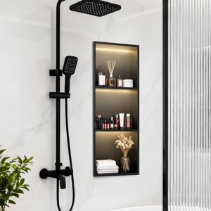 WICHEMI Shower Niche No Tile Needed for Bathroom Storage, Shower Niche LED Lights Waterproof Recessed Wall Niche 12" X 36" Three-Shelves 304 Stainless Steel Bathroom Niche for Shower Wall
