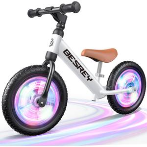 besrey Toddler Balance Bike 2 Year Old, All-Metal Frame | 12" Motion-Activated Lighting Wheels | All-Terrain | Kids Bike with Padded Adjustable Seat | Gift Bike for Boys Girls 2 3 4 5 Years Old (White)