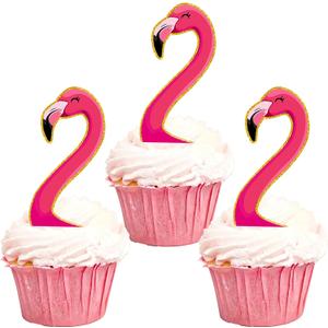 24Pcs Flamingo Theme Cupcake Toppers Pink Flamingo Picks, for Tropical Luau 2nd Birthday Two Wild Baby Shower Party Supplies