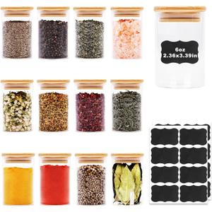 6oz Glass Food Storage Jars, Glass Jars with Bamboo Lids, Kitchen Storage Jars, Set of 12, Canisters with Airtight Lids for Spice, Coffee, Cookie, Pantry Organizers