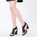 Women's Rhinestone Sparkly Chunky Block Heel Sandals Open Toe Dressy Shoes with Zipper Closure for Wedding Prom Homecoming Hoco Formal Events (8, Black)