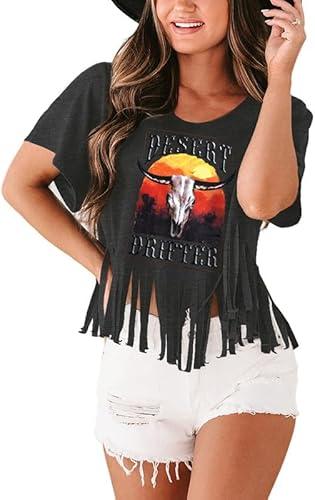 Women Graphic Tees Western Shirts Vintage Cowgirl Fringe Shirt Country Concert Tops Short Sleeve XL