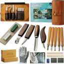 Wood Carving Kit, 24Pcs Wood Carving Tools Set with Leather Storage Bag, Wood Carving Set 4 Wood Carving Knives 5 Chisels 9 Blocks, Whittling Kit for Beginners Enthusiasts Adults Kids Gift DIY