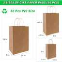 FACEBAG 90-Pack Brown Kraft Paper Bags with Handles Bulk, Assorted Sizes Gift BagsGroceryRetailPartyBirthdayShoppingBusinessGoodyCraftMerchandise Take Out Sacks