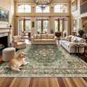 TOPRUUG Washable Oriental Area Rug - 12x12 Rugs for Living Room Soft Carpet for Bedroom Waterproof Floral Distressed Indoor Stain Resistant Non-Shedding Floor Carpets (Green, 12x12)