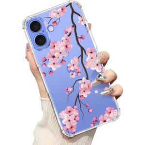 bicol for iPhone 16 Case with Screen Protector,Enhanced Camera Protection,Clear TPU Cover with Trendy Designs for Girls Women,Slim Fit Protective Phone Case,Blooming Cherry