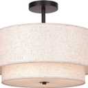 FRIDEKO HOME Ceiling Light Fixture-15.7 inch Light Fixtures Ceiling Mount with 2-Layer Fabric Shade Drum Light Fixture for Bedroom Living Room Kitchen Foyer Hallway