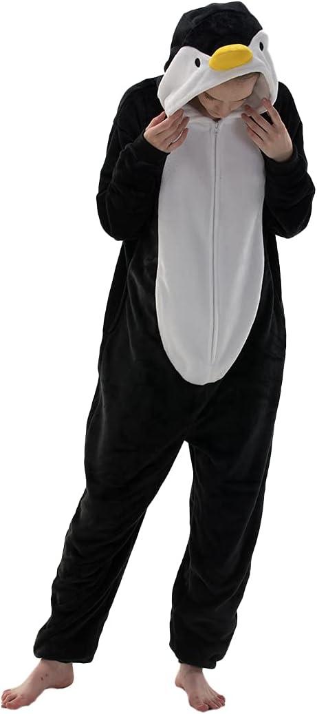COSUSKET Snug Fit Unisex Adult Onesie Pajamas, Flannel Cosplay Animal One Piece Halloween Costume Sleepwear Homewear (Medium, Penguin)