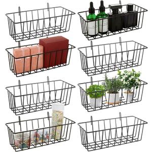 8Pcs Wire Basket, Grid Panel Hanging Wire Baskets, Black Grid Wall Basket for Organizing, for Storage Kitchen Bathroom Home, 9x3.9x2.9 Inches