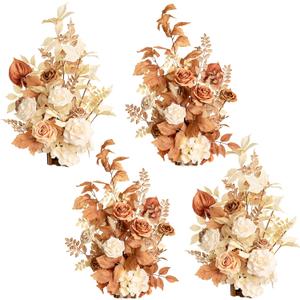 Ling's Moment 17.5" Tall Standing Artificial Flowers Arrangements 4pcs Fall Wedding Aisle Runner Chair Decorations Rust & Sepia Centerpieces for Ceremony Reception Rose Floral Party Outdoor