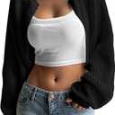 Womens Bolero Shrug Sweaters Long Sleeve Open Front Rib Knit Cropped Cardigan Sweater (Small, Black)