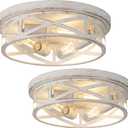 2 Pack Close to Ceiling Light Fixtures, 3-Lights Cage Flush Mount Ceiling Light, 13 Inch White and Gold Semi Flush Mount Ceiling Light for House Bedroom Laundry Hallway Kitchen