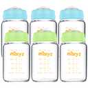 Matyz Glass Breastmilk Storage Bottles, 6 Pack, 6 oz, Sturdy Glass Bottle for Milk Freezing and Baby Feeding - Pumping Bottle for Philips Medela Spectra Breast Pumps - No BPA (3 Green & 3 Blue Lids)