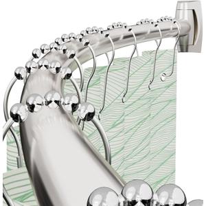 Curved Shower Curtain Rod for Bathroom, 40-72 Inches Adjustable Curved Shower Rod, 0.9MM Rustproof Shower Curtain Rod with Rotating Brackets for Extra Shower Space, Need To Drill, Brush Nickel