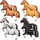 8 Pieces 30 Inches Horse Balloon Aluminum Foil Inflatable Horse Party Decoration Western Themed Balloons for Cowboy Birthday(Black, Brown, Yellow, White)