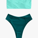 ZAFUL Women's High Cut Bandeau Bikini Set Strapless Solid Color 2 Pieces Bathing Suit Swimsuit L