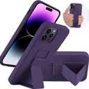 LAUDTEC Silicone Kickstand Case Compatible with iPhone 14 Pro, Vertical and Horizontal Stand Hand Strap Metal Kickstand Cover, Flexible Soft Liquid Silicone Stand Case for iPhone 14 Pro (Deep Purple)