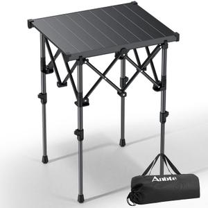 Anbte Folding Camping Table, 2 Height Adjustable Small Camping Side Table Aluminum Roll Top with Carry Bag, Stable X-Frame for Outdoor Cooking, Tailgating Picnic BBQ RV Travel, 20x16, 264lbs Load
