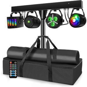 Telbum DJ Lights with Stand, Party Bar Gig Lighting Package with Carry Bag, Sound Activated Disco Lights for Parties DMX & Remote Control, LED Stage Lighting System for Booth, Band, Wedding, Shows