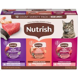 Nutrish Grain Free Ocean Lover's Whole Health Blend Variety Pack Wet Cat Food, 2.8 oz. Cup, 12 Count (Rachael Ray)