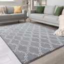 Chicrug Shag Geometric Modern Area Rug for Bedroom, 5x7 Feet Memory Foam Indoor Carpet, Fluffy Rug for Living Room Bedside Room Decor for Family Girls Kids Nursery Play Mat, Grey/White