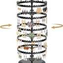 LASZOLA 5 Tier Black Earring Holder Organizer Tree Women Display Storage for Stud and Hoop, Large Cool Rotating Clip Stand for Pierced and Dangle Earring, Vertical Metal Tower Carousel with 400 Holes