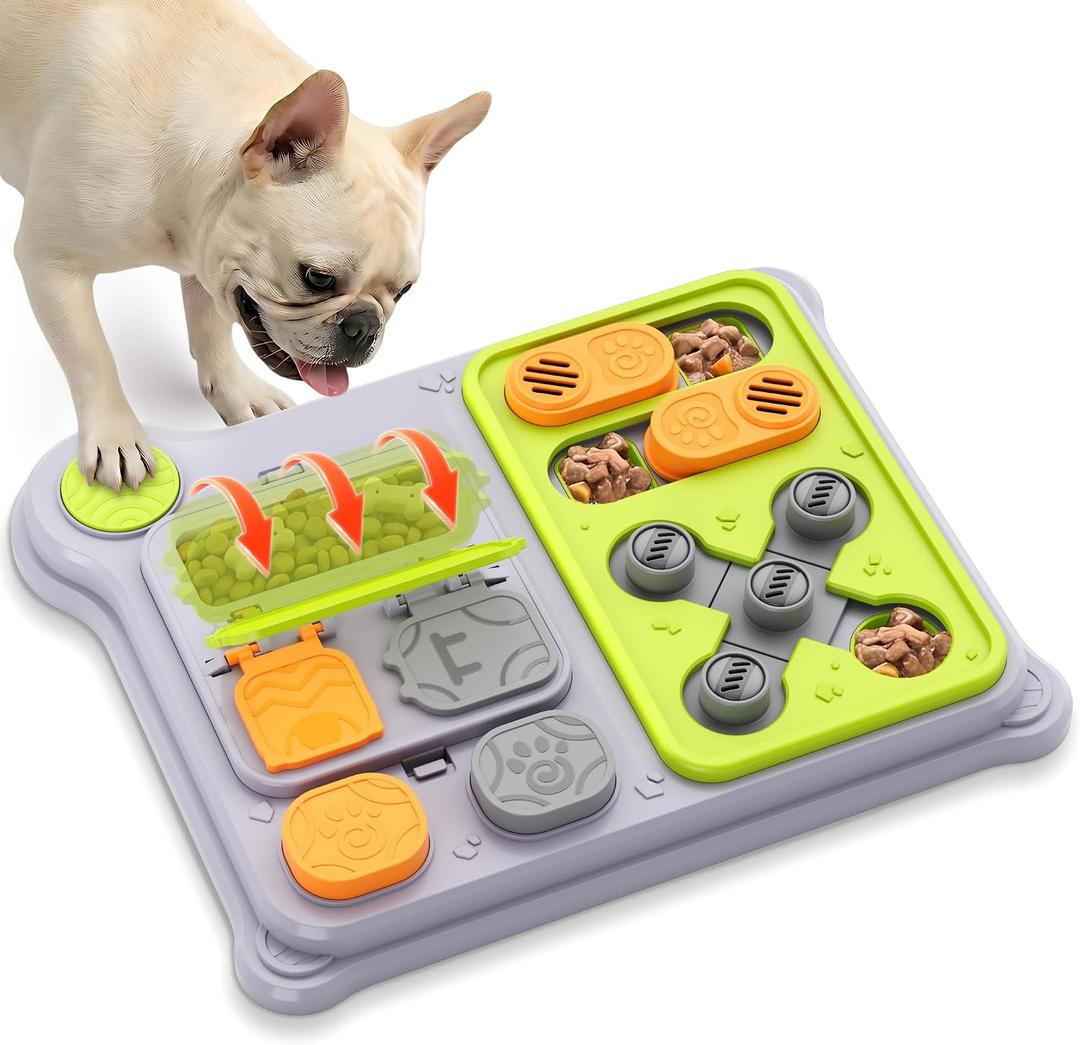Dog Puzzle Toy Slow Feeder, Interactive Dog Toys for IQ Training & Mental Stimulation, ABS Easy Clean Detachable Tray Non-Slip Base, Enrichment Toys for Dogs, Green