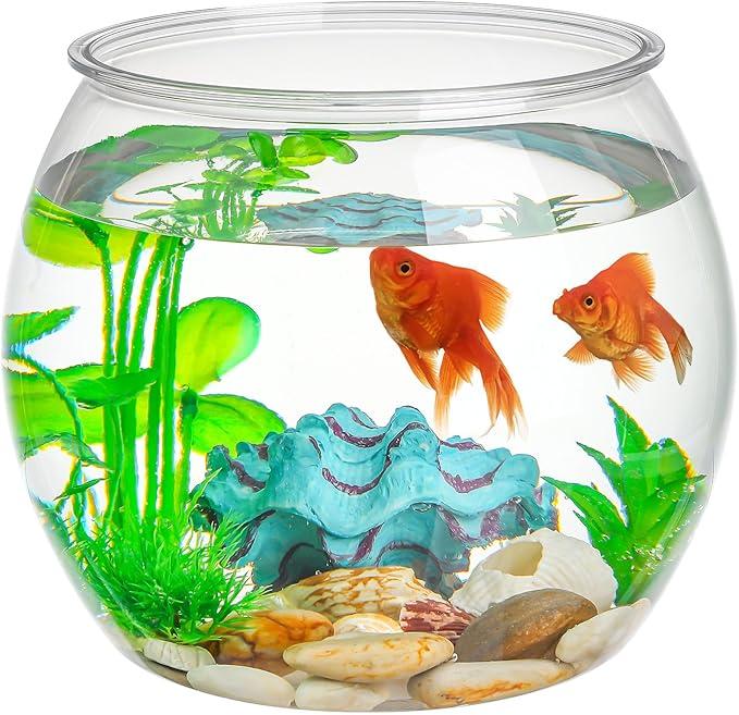 Balacoo Plastic Fish Bowl, Wide Round Terrarium, Unbreakable, Transparent, 28X28cm Fish, Home Decoration