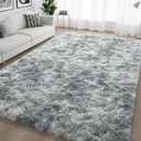 HQAYW 6x9 Fluffy Tie-Dyed Light Grey Area Rugs for Living Room Bedroom, Large Ultra Soft Plush Shaggy Bedside Rug, Non-Slip and Machine Washable Carpet for Dorm Nursery Classroom Home Decor