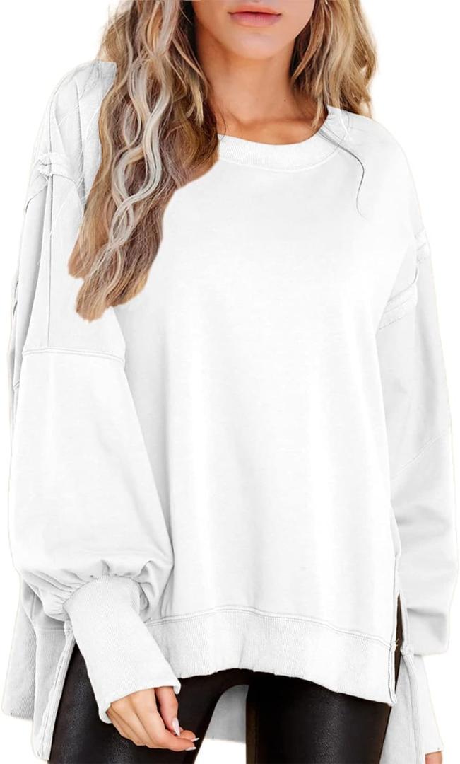 BWQ Womens Oversized Sweatshirt Crewneck Long Sleeve Shirts Pullover Sweatshirts S-2XL (White, S)