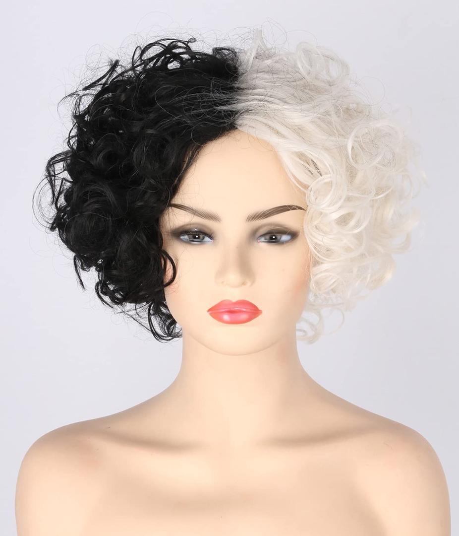 Topcosplay Women Wigs Short Curly Afro Fluffy Black and Blonde Wigs Cosplay Costume Wig