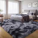 KICHOWUA Thick Area Rug Dark Grey Fluffy 4x6 for Bedroom Living Room Washable Plush Rug for Kids Baby Nursery Soft Shag Non Slip Comfy Shaggy Rugs for Dorm Fuzzy Floor Carpet, Tie-Dye Gray