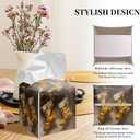 Grace Yonks Christmas Tissue Box Cover Square, Golden Stockings Hanging Design Cube Case for Facial Tissues, 5.2" PU Leather. (098)