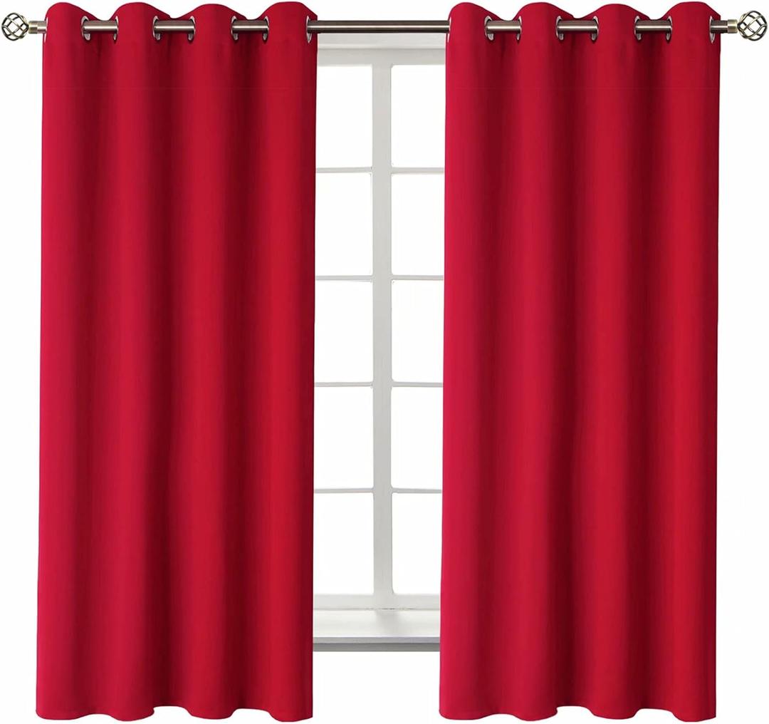 BGment Room Darkening Curtains 63 Inches Long - Grommet Thermal Insulated Drapes Window Treatment Curtains for Bedroom, 2 Panels, 52 x 63 Inch, Red