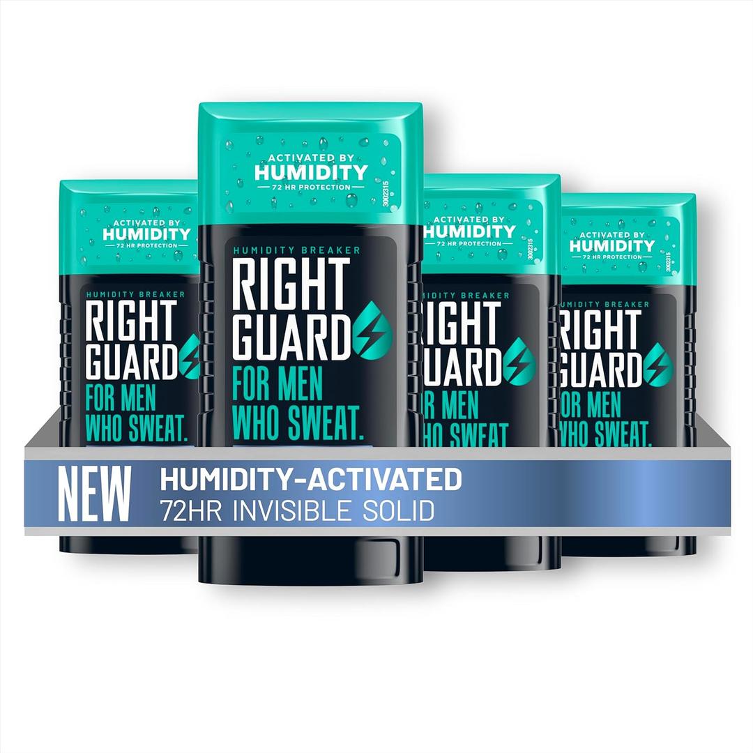 Right Guard Humidity Breaker Antiperspirant & Deodorant for Men, Cold Front Scent, 2.5oz (4 Pack) Invisible Solid, 72 Hour Sweat and Odor Control, Humidity Activated