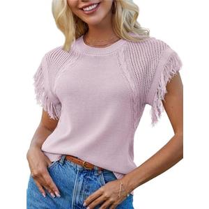 GRACE KARIN Women's Sleeveless Sweater Vest Fringe Cap Sleeve Sweater Casual Crew Neck Loose Fit Pullover Tank Tops S-2XL