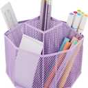Annova Mesh Desk Organizer Rotate with 5 Compartments Spinning Tidy Candy/Pen Holder Office, Art Supply, Storage, Classroom, Home (Light Purple)