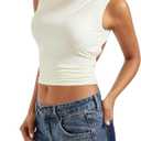 SUUKSESS Women Sexy Backless Tank Top Going Out Double Lined Y2k Basic Crop Tops (Large, 01 Cream White)