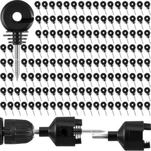 300 Pcs Black Electric Fence Insulator with 1 Pcs Insulator Socket Tool Screw in Insulator Fence Ring Post Wood Post Insulator Electric Fence Insulator Ring with Insulator Socket Tool for Animal Fence
