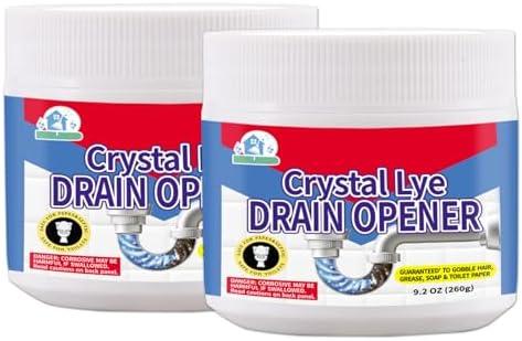 BELL BIRDCrystal Lye Drain Opener,Lye Sodium Hydroxide,Unclogs Bathroom and Kitchen Sinks,Drains,Shower Pipes (2PSC)