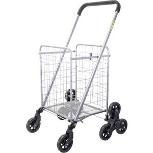 dbest products Stair Climber Cruiser Cart Shopping Grocery Rolling Folding Laundry Basket on Wheels Foldable Utility Trolley Compact Lightweight Collapsible, Silver