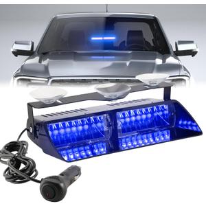 Blue LED Dash Police Emergency Strobe Light Bar, Windshield Visor Firefighter Flashing Safety Warning Lights for Trucks, Vehicles, Car