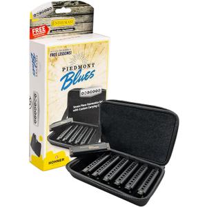 HOHNER Piedmont Blues 7 Harmonica Pack with Case, Stainless steel (PBH7)